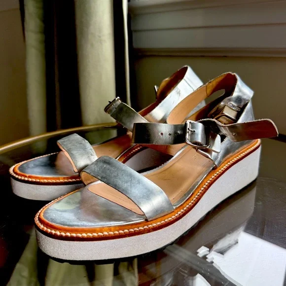 Loeffler Randall Metallic Platform Sandals Size 8 - Picture 2 of 6